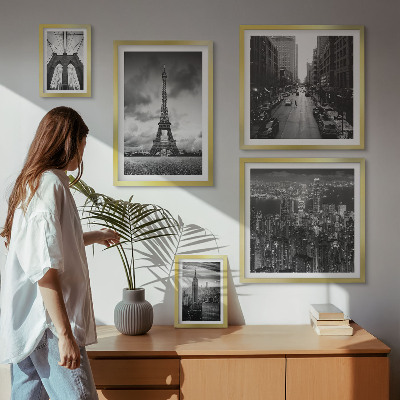 Tavelvägg med 5 tavlor Svartvita arkitektoniska ikoner