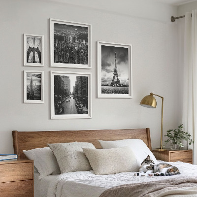 Tavelvägg med 5 tavlor Svartvita arkitektoniska ikoner