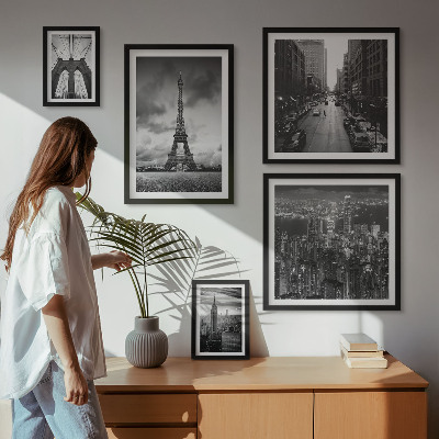 Tavelvägg med 5 tavlor Svartvita arkitektoniska ikoner