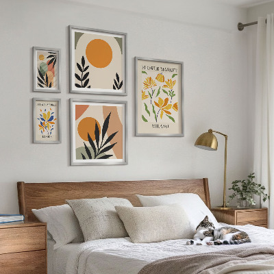 Tavelvägg med 5 tavlor Abstrakta blommor boho-stil