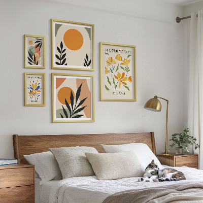 Tavelvägg med 5 tavlor Abstrakta blommor boho-stil