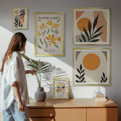 Tavelvägg med 5 tavlor Abstrakta blommor boho-stil