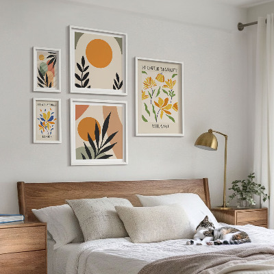 Tavelvägg med 5 tavlor Abstrakta blommor boho-stil
