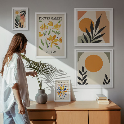 Tavelvägg med 5 tavlor Abstrakta blommor boho-stil