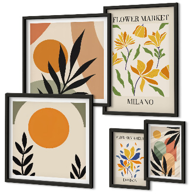 Tavelvägg med 5 tavlor Abstrakta blommor boho-stil