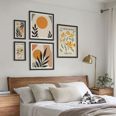 Tavelvägg med 5 tavlor Abstrakta blommor boho-stil