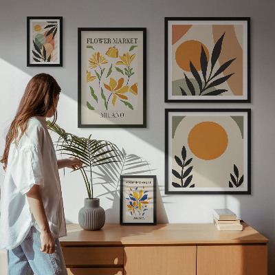 Tavelvägg med 5 tavlor Abstrakta blommor boho-stil