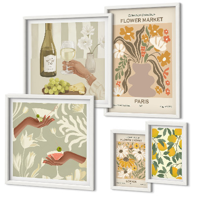 Väggdekoration tavelset Blommor och frukter i vintagestil