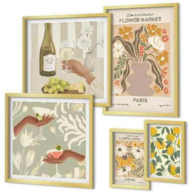 Väggdekoration tavelset Blommor och frukter i vintagestil