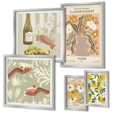 Väggdekoration tavelset Blommor och frukter i vintagestil