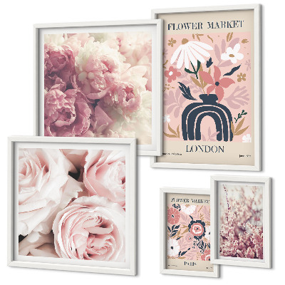 Set om 5 tavlor Blommiga boho-dekorationer