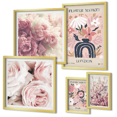 Set om 5 tavlor Blommiga boho-dekorationer