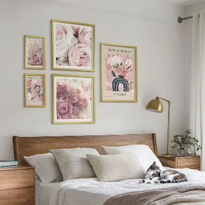 Blommiga boho-dekorationer set om 5 tavlor