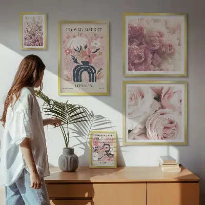Blommiga boho-dekorationer set om 5 tavlor