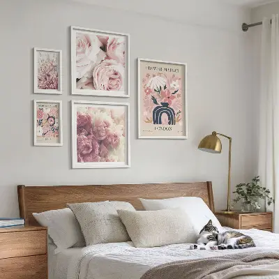 Blommiga boho-dekorationer set om 5 tavlor
