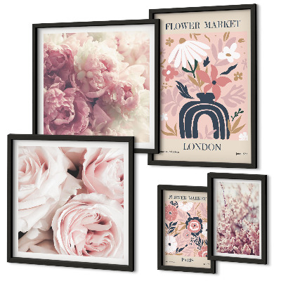 Set om 5 tavlor Blommiga boho-dekorationer