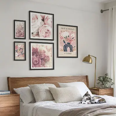 Blommiga boho-dekorationer set om 5 tavlor