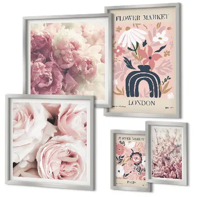Blommiga boho-dekorationer set om 5 tavlor