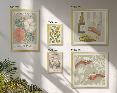 Tavelvägg med 5 tavlor Blommor och frukter i vintagestil