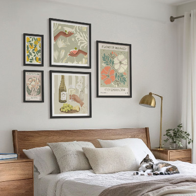 Tavelvägg med 5 tavlor Blommor och frukter i vintagestil