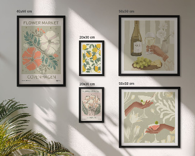 Tavelvägg med 5 tavlor Blommor och frukter i vintagestil
