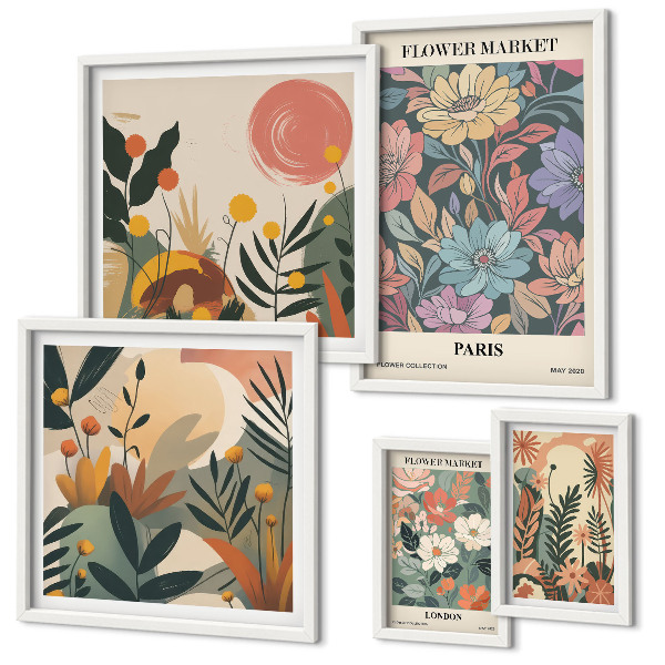 Väggdekoration tavelset Blommotiv Paris London