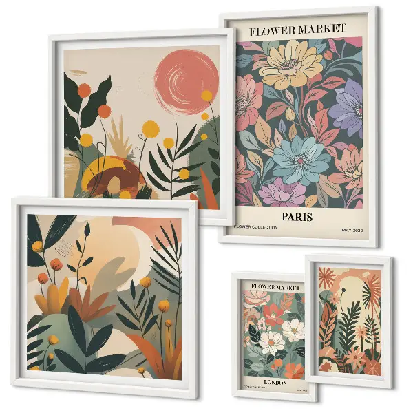 Tavelset med väggdekoration med blommotiv från Paris och London