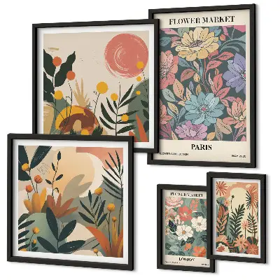 Tavelset med väggdekoration med blommotiv från Paris och London