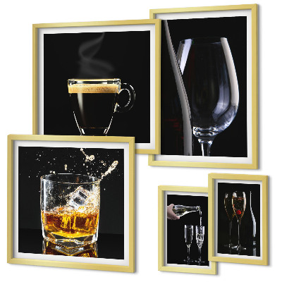 Tavelvägg med 5 tavlor Cocktails drycker bar stil