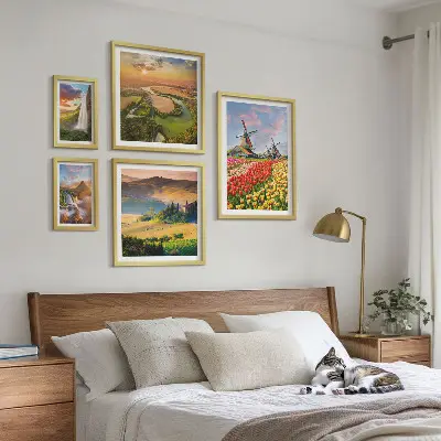 Väggdekoration tavelset med motiv av natur, vattenfall och väderkvarnar