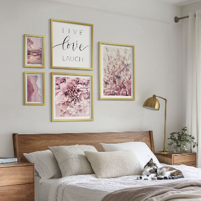 Set om 5 tavlor Blommotiv pastellfärgade slogans