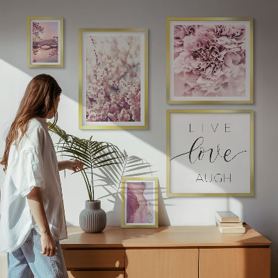 Set om 5 tavlor Blommotiv pastellfärgade slogans