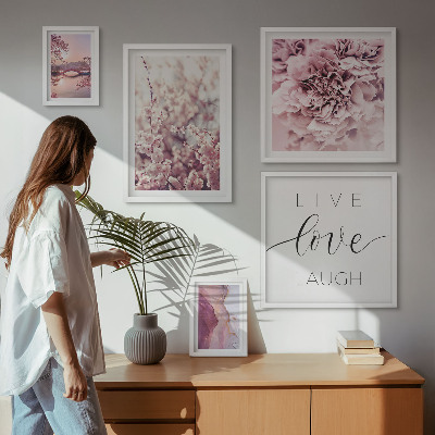 Set om 5 tavlor Blommotiv pastellfärgade slogans
