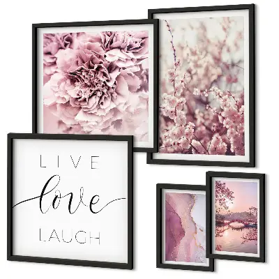 Blommotiv med pastellfärgade slogans set om 5 tavlor