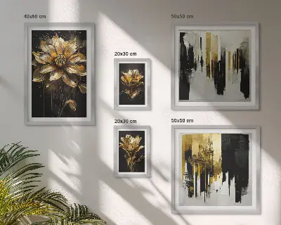 Tavelvägg med 5 tavlor med blommotiv, elegans och modern design