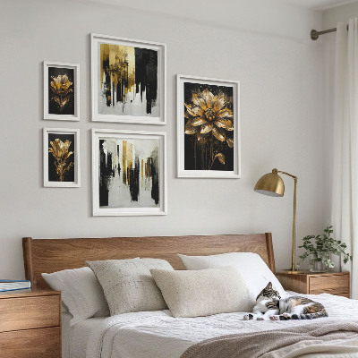 Tavelvägg med 5 tavlor Blommotiv, elegans, modernitet