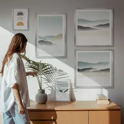 Abstrakta naturlandskap set om 5 tavlor