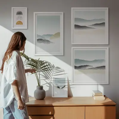 Abstrakta naturlandskap set om 5 tavlor