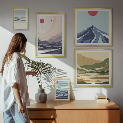 Set om 5 tavlor Abstrakta bergslandskap