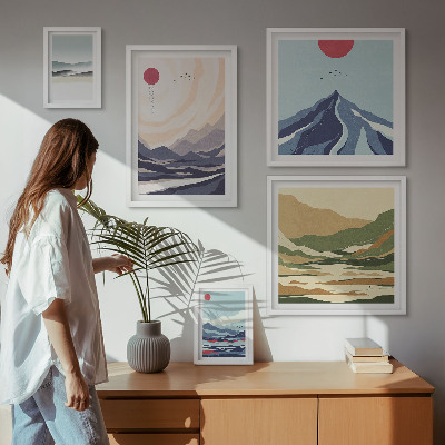 Set om 5 tavlor Abstrakta bergslandskap