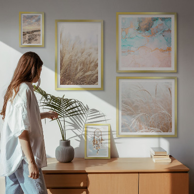 Tavelvägg med 5 tavlor Naturliga boho etnolandskap