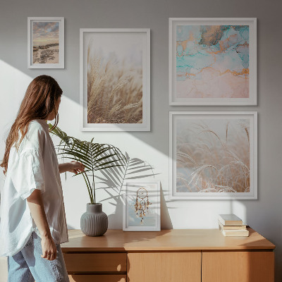 Tavelvägg med 5 tavlor Naturliga boho etnolandskap