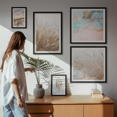 Tavelvägg med 5 tavlor Naturliga boho etnolandskap