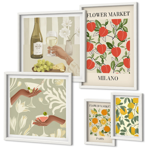 Set om 5 tavlor Vintage fruktblomstermässa