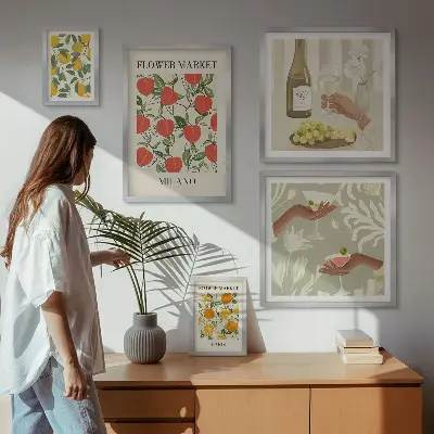 Vintage fruktblomstermässa set med 5 tavlor