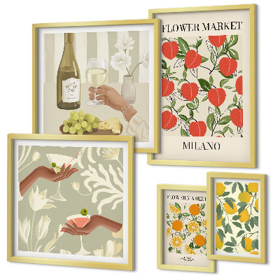 Set om 5 tavlor Vintage fruktblomstermässa
