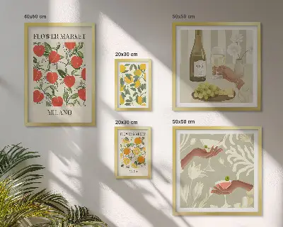 Vintage fruktblomstermässa set med 5 tavlor