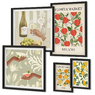 Set om 5 tavlor Vintage fruktblomstermässa