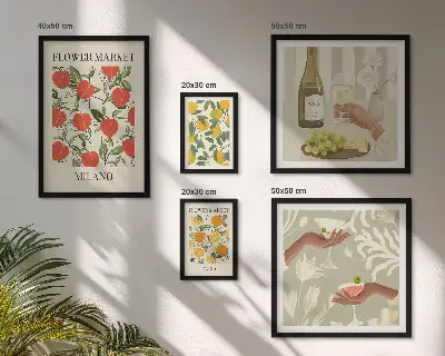Vintage fruktblomstermässa set med 5 tavlor