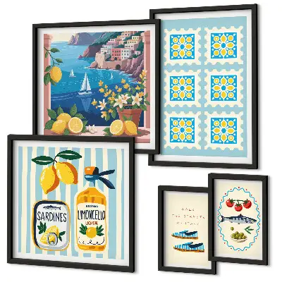 Tavelset med väggdekoration motiv med italiensk matsmak